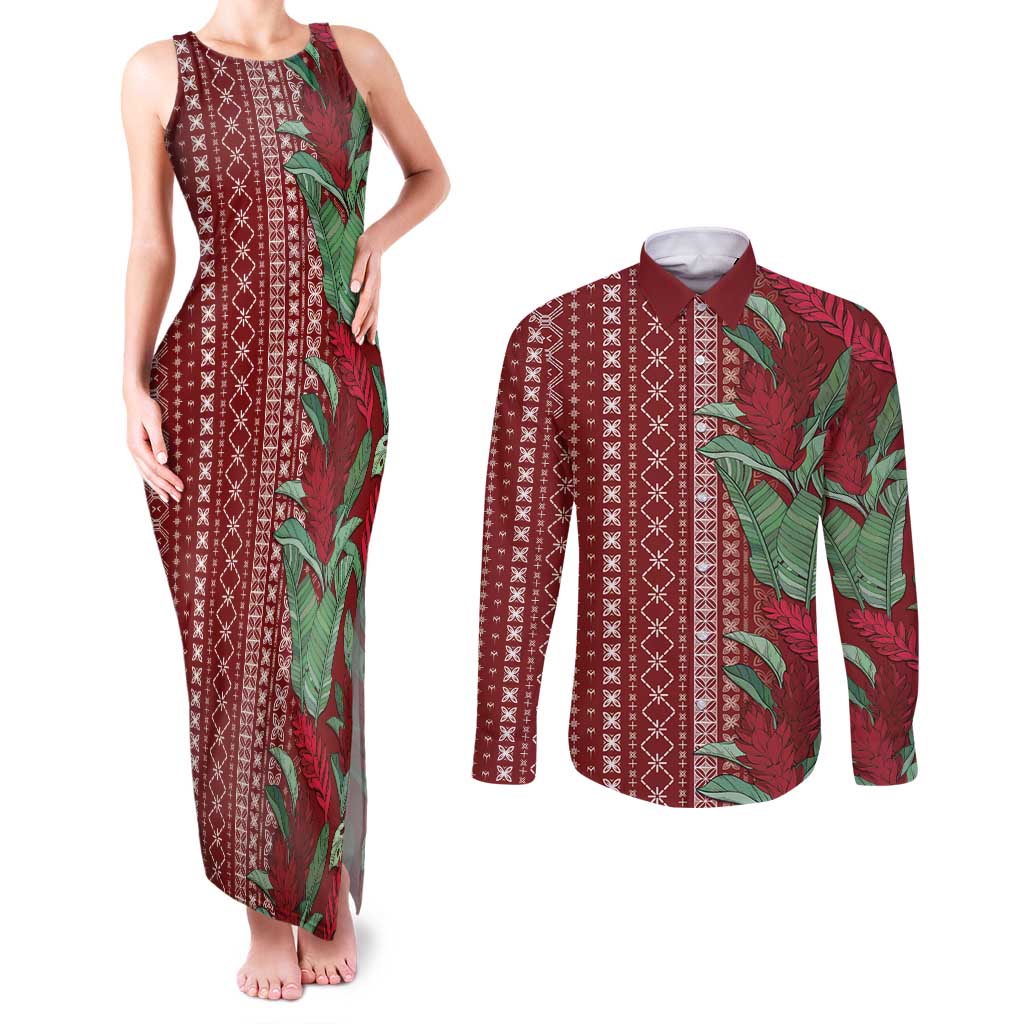 Women's Day Samoa Malu Tattoo Inspired Mix Teuila Couples Matching Tank Maxi Dress and Long Sleeve Button Shirt Scarlet