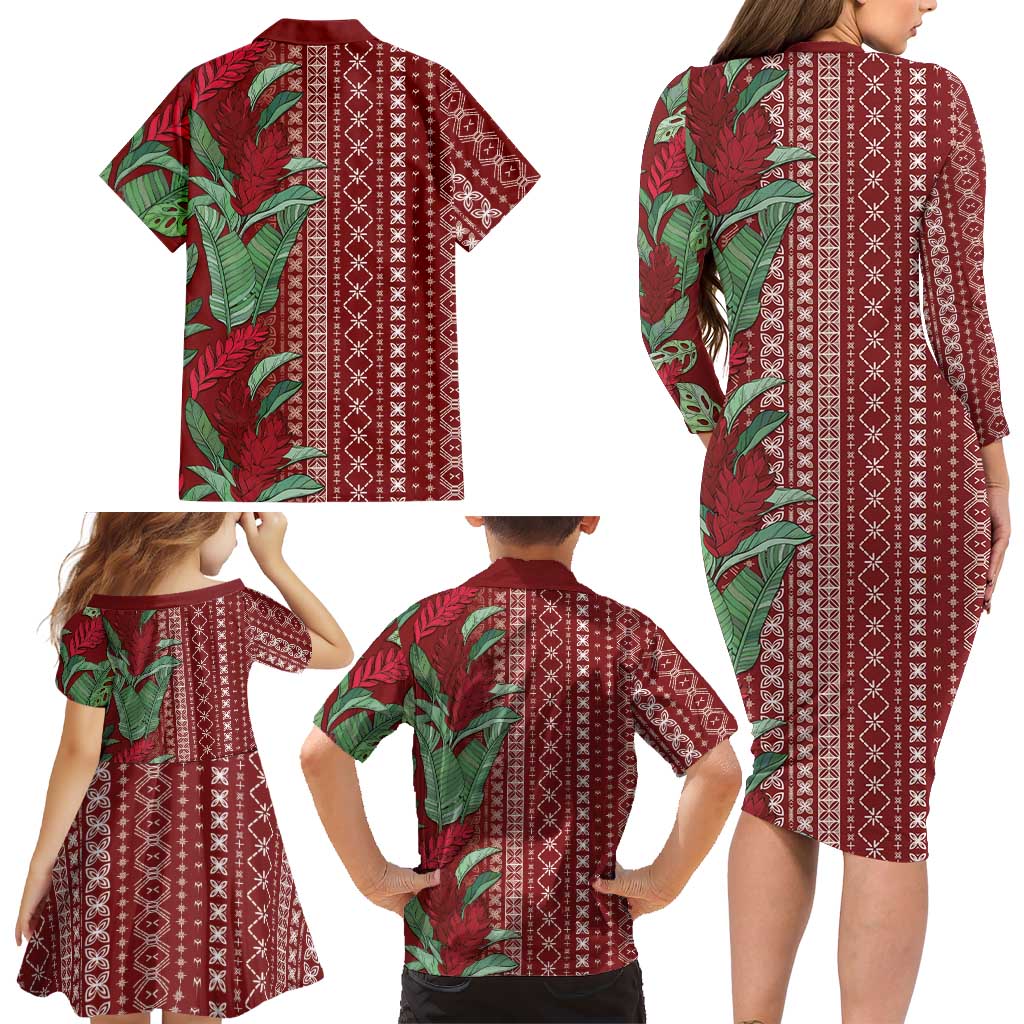 Women's Day Samoa Malu Tattoo Inspired Mix Teuila Family Matching Long Sleeve Bodycon Dress and Hawaiian Shirt Scarlet LT7 - Polynesian Pride