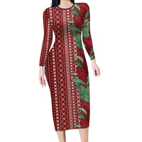 Women's Day Samoa Malu Tattoo Inspired Mix Teuila Family Matching Long Sleeve Bodycon Dress and Hawaiian Shirt Scarlet LT7 Mom's Dress Scarlet - Polynesian Pride