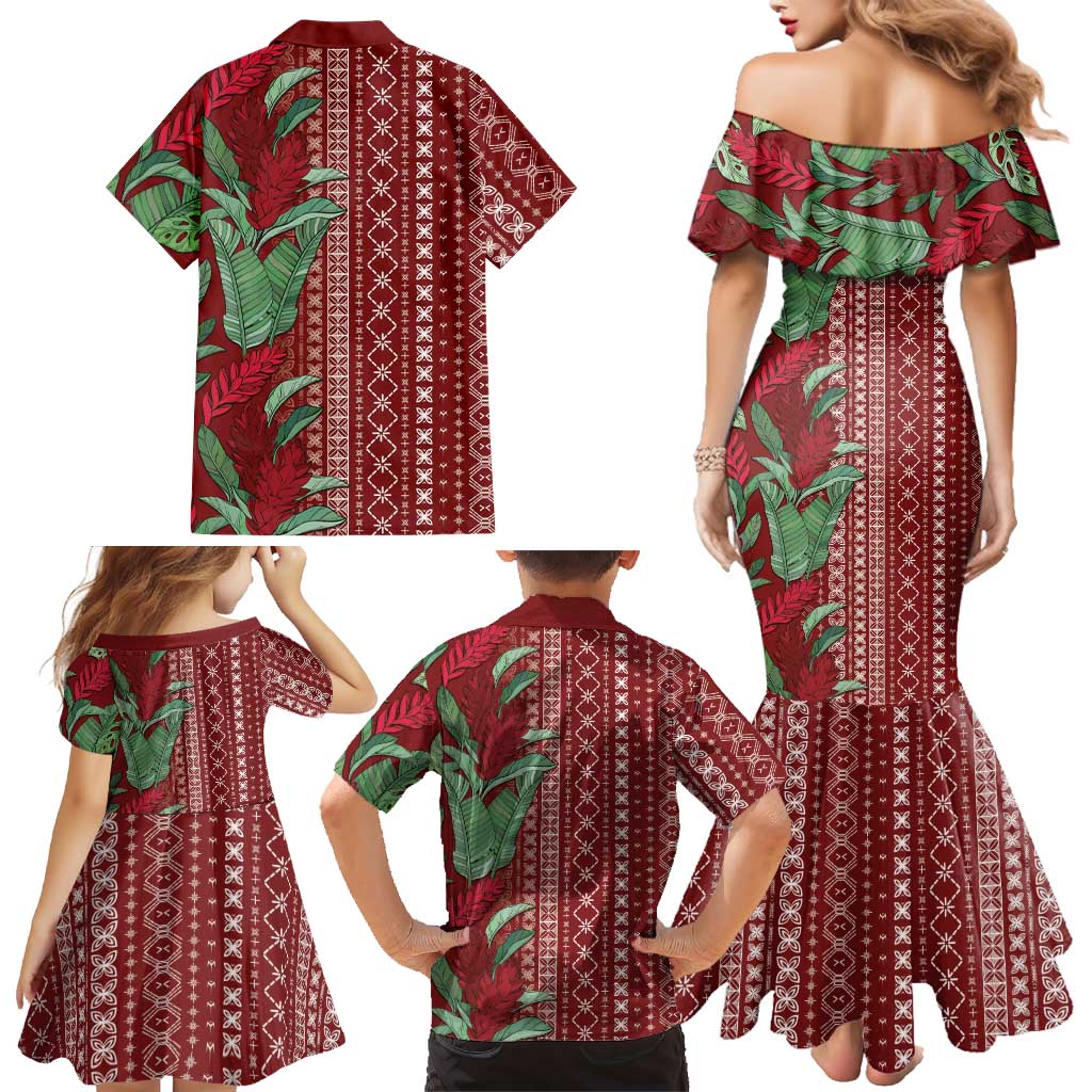 Women's Day Samoa Malu Tattoo Inspired Mix Teuila Family Matching Mermaid Dress and Hawaiian Shirt Scarlet LT7 - Polynesian Pride