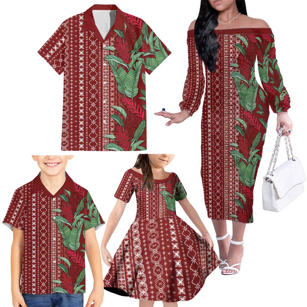 Women's Day Samoa Malu Tattoo Inspired Mix Teuila Family Matching Off The Shoulder Long Sleeve Dress and Hawaiian Shirt Scarlet LT7 - Polynesian Pride
