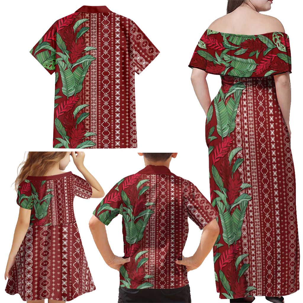 Women's Day Samoa Malu Tattoo Inspired Mix Teuila Family Matching Off Shoulder Maxi Dress and Hawaiian Shirt Scarlet LT7 - Polynesian Pride