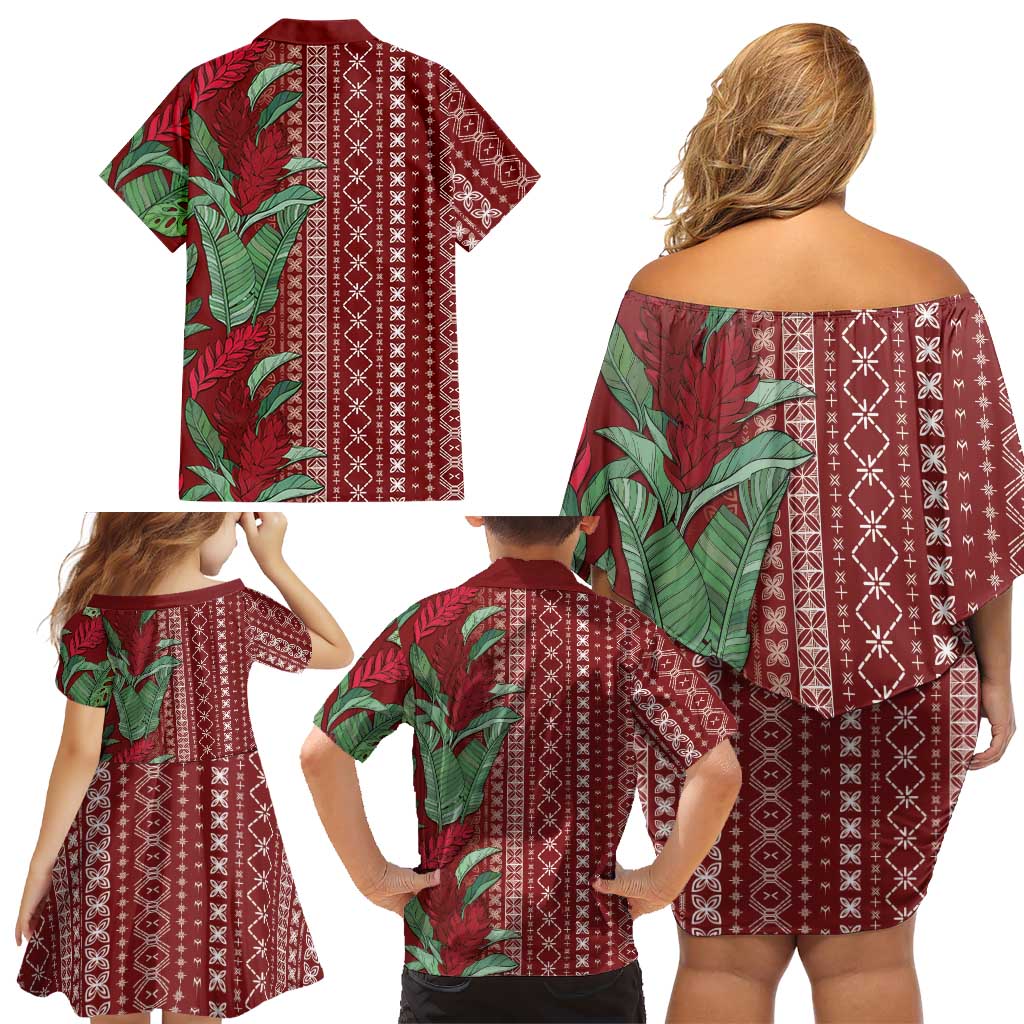 Women's Day Samoa Malu Tattoo Inspired Mix Teuila Family Matching Off Shoulder Short Dress and Hawaiian Shirt Scarlet LT7 - Polynesian Pride