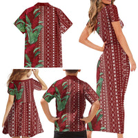 Women's Day Samoa Malu Tattoo Inspired Mix Teuila Family Matching Short Sleeve Bodycon Dress and Hawaiian Shirt Scarlet LT7 - Polynesian Pride