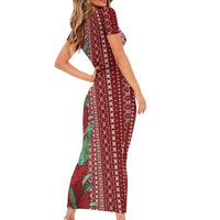 Women's Day Samoa Malu Tattoo Inspired Mix Teuila Family Matching Short Sleeve Bodycon Dress and Hawaiian Shirt Scarlet LT7 - Polynesian Pride