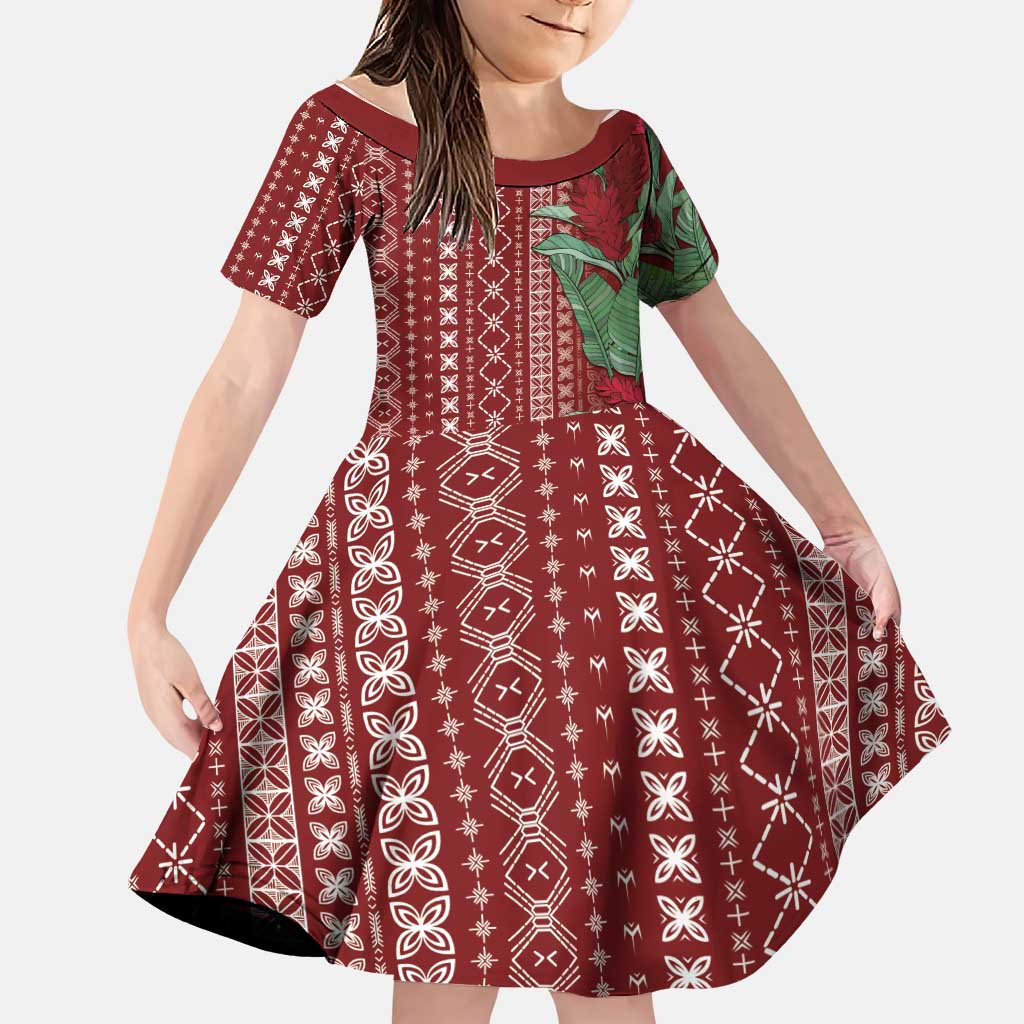 Women's Day Samoa Malu Tattoo Inspired Mix Teuila Family Matching Summer Maxi Dress and Hawaiian Shirt Scarlet LT7 Daughter's Dress Scarlet - Polynesian Pride