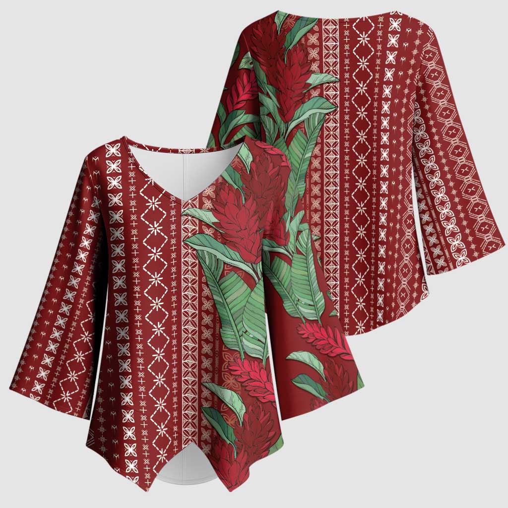 Women's Day Samoa Malu Tattoo Inspired Mix Teuila Kimono Sleeve Blouse Scarlet