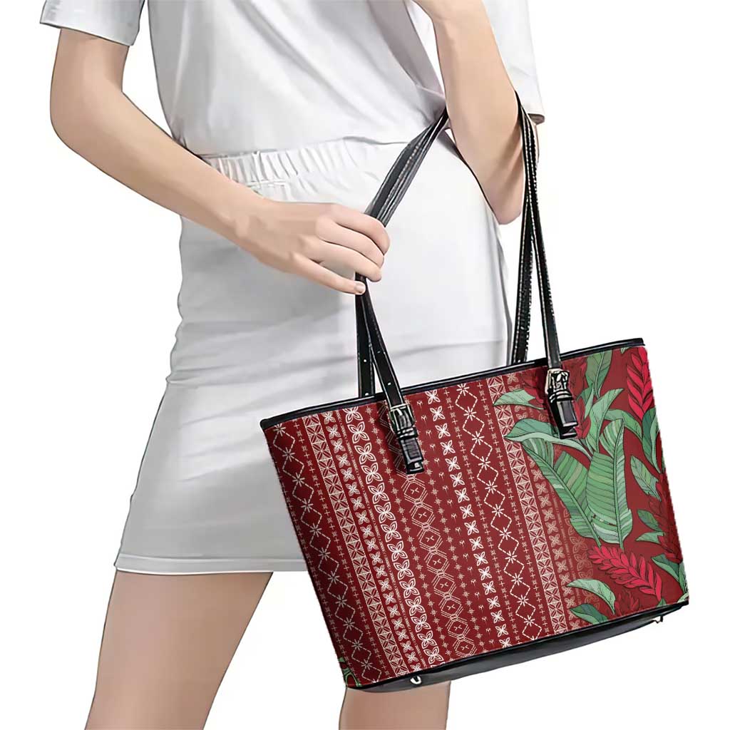 Women's Day Samoa Malu Tattoo Inspired Mix Teuila Leather Tote Bag Scarlet