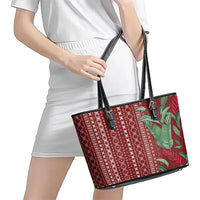 Women's Day Samoa Malu Tattoo Inspired Mix Teuila Leather Tote Bag Scarlet