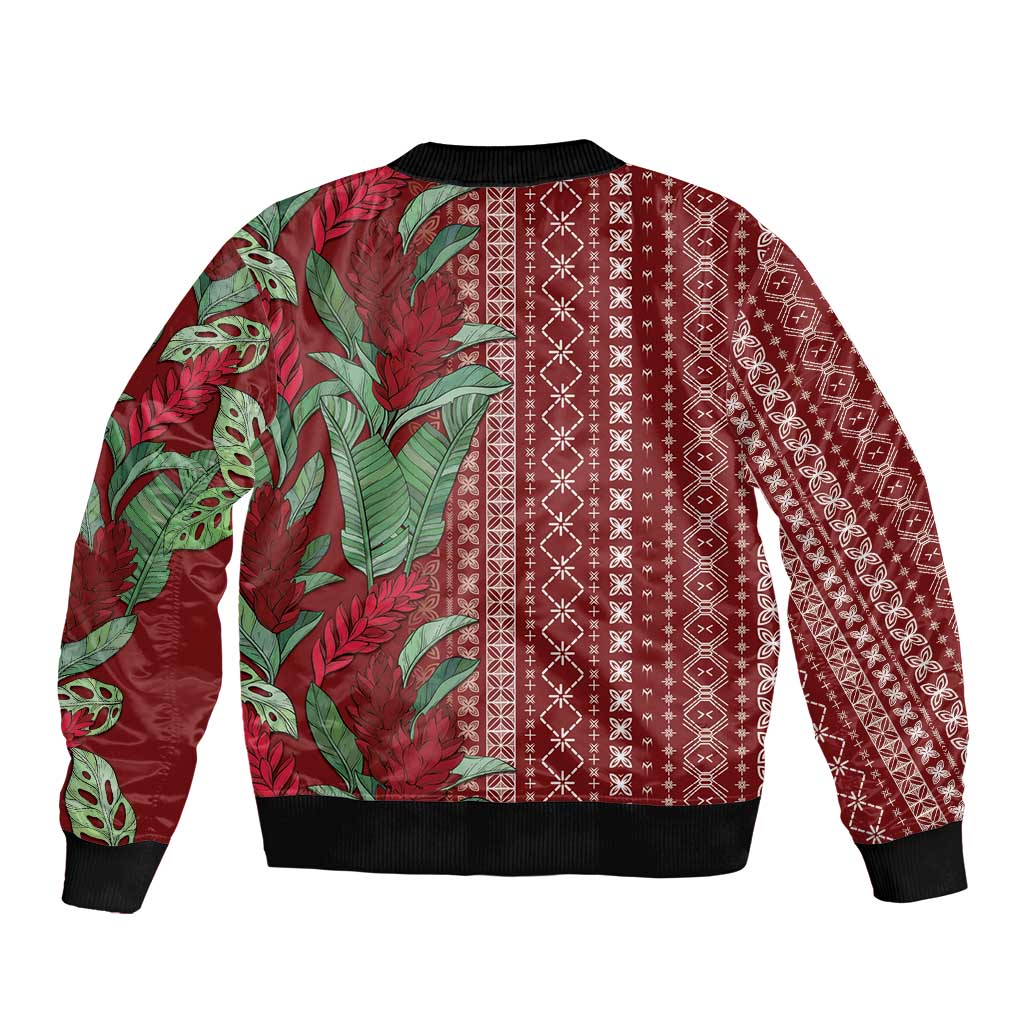Women's Day Samoa Malu Tattoo Inspired Mix Teuila Sleeve Zip Bomber Jacket Scarlet