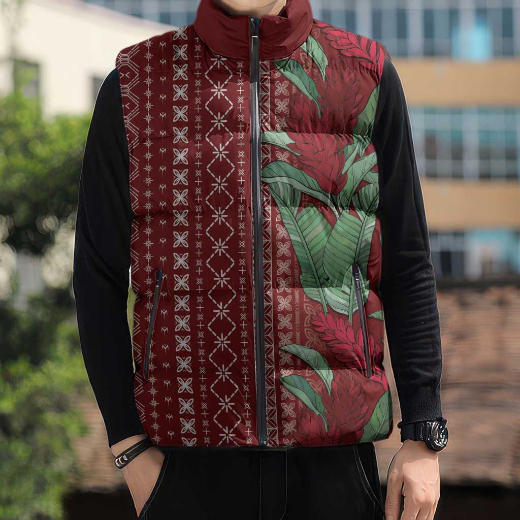 Women's Day Samoa Malu Tattoo Inspired Mix Teuila Sleeveless Puffer Jacket Scarlet