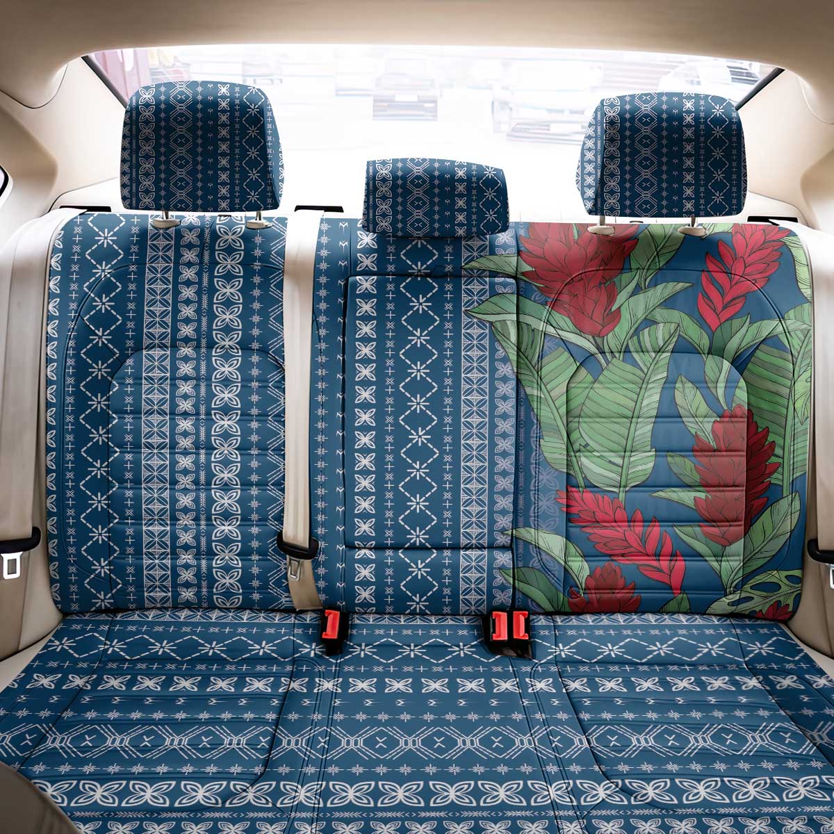 Women's Day Samoa Malu Tattoo Inspired Mix Teuila Back Car Seat Cover Royal Blue LT7 - Polynesian Pride