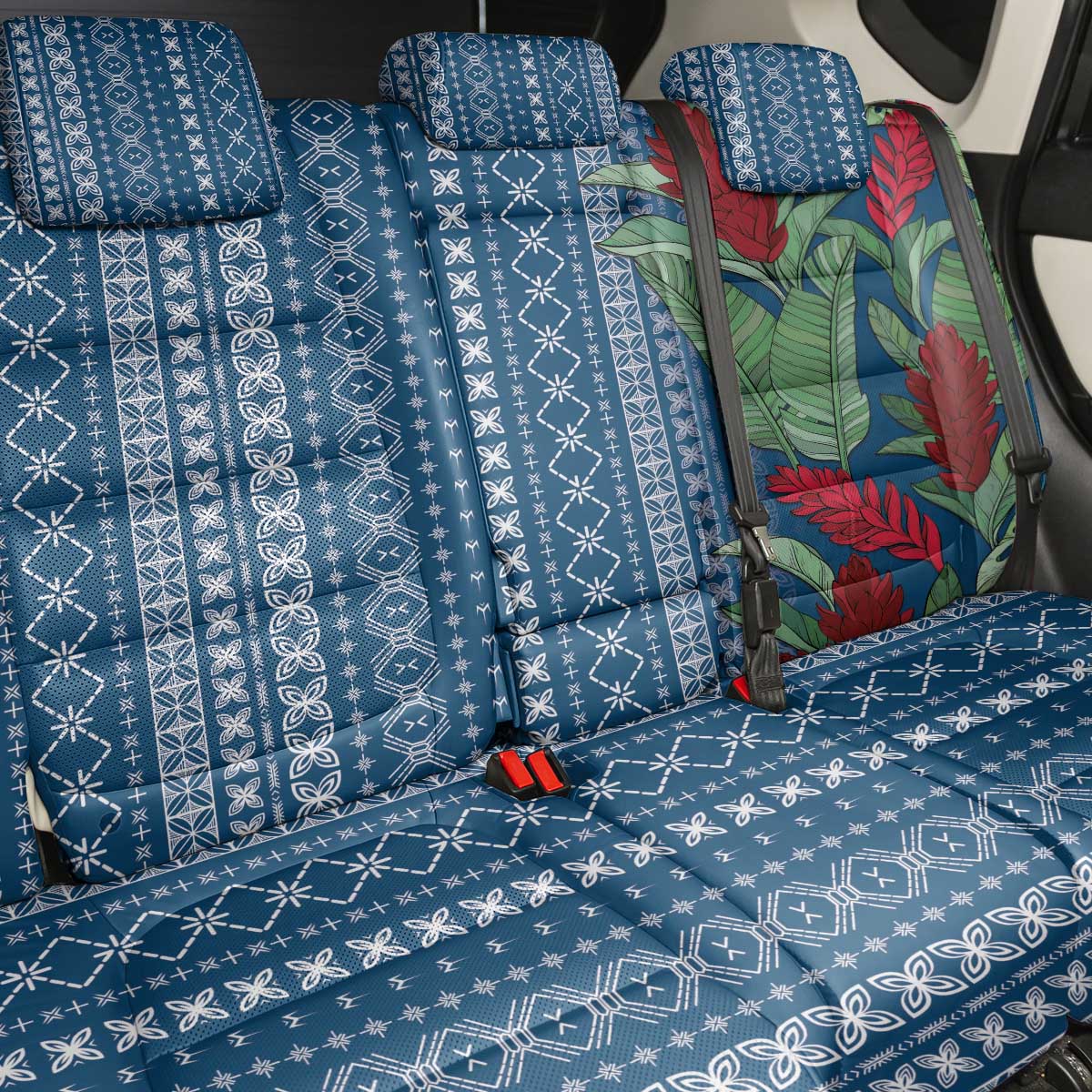 Women's Day Samoa Malu Tattoo Inspired Mix Teuila Back Car Seat Cover Royal Blue LT7 - Polynesian Pride