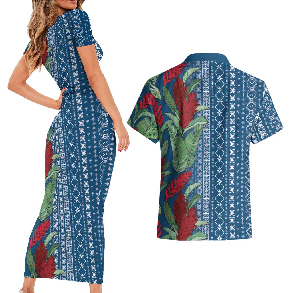 Women's Day Samoa Malu Tattoo Inspired Mix Teuila Couples Matching Short Sleeve Bodycon Dress and Hawaiian Shirt Royal Blue