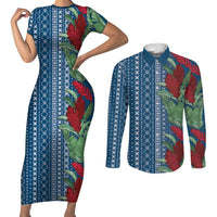 Women's Day Samoa Malu Tattoo Inspired Mix Teuila Couples Matching Short Sleeve Bodycon Dress and Long Sleeve Button Shirt Royal Blue LT7 Royal Blue - Polynesian Pride