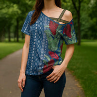 Women's Day Samoa Malu Tattoo Inspired Mix Teuila Cross Shoulder Shirt Royal Blue
