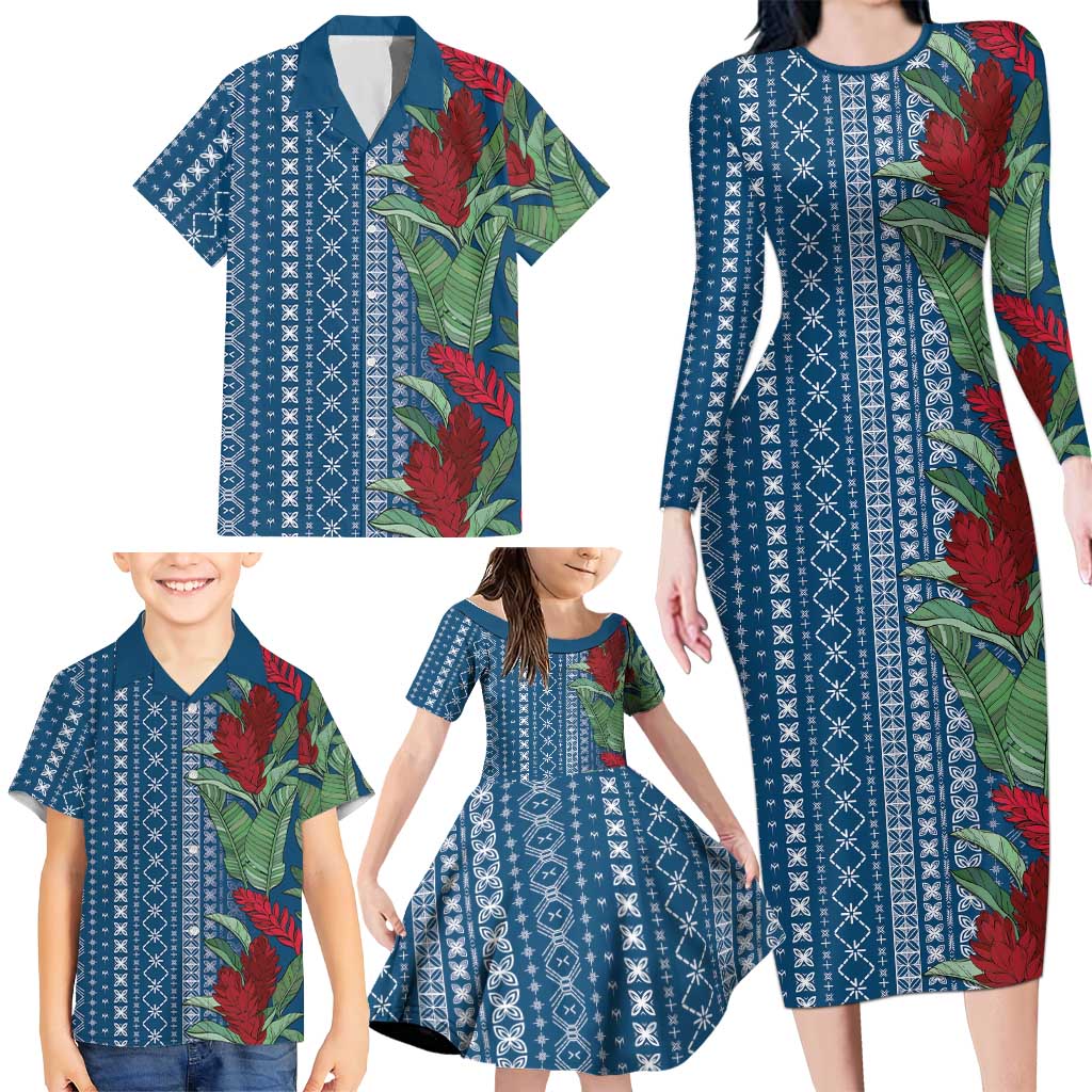Women's Day Samoa Malu Tattoo Inspired Mix Teuila Family Matching Long Sleeve Bodycon Dress and Hawaiian Shirt Royal Blue LT7 - Polynesian Pride