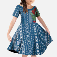 Women's Day Samoa Malu Tattoo Inspired Mix Teuila Family Matching Mermaid Dress and Hawaiian Shirt Royal Blue LT7 Daughter's Dress Royal Blue - Polynesian Pride