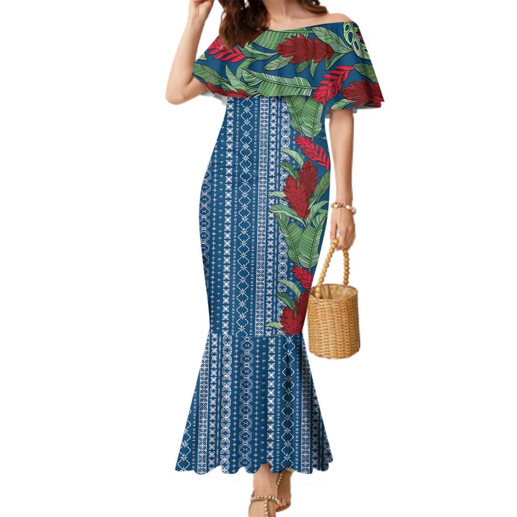 Women's Day Samoa Malu Tattoo Inspired Mix Teuila Family Matching Mermaid Dress and Hawaiian Shirt Royal Blue LT7 Mom's Dress Royal Blue - Polynesian Pride