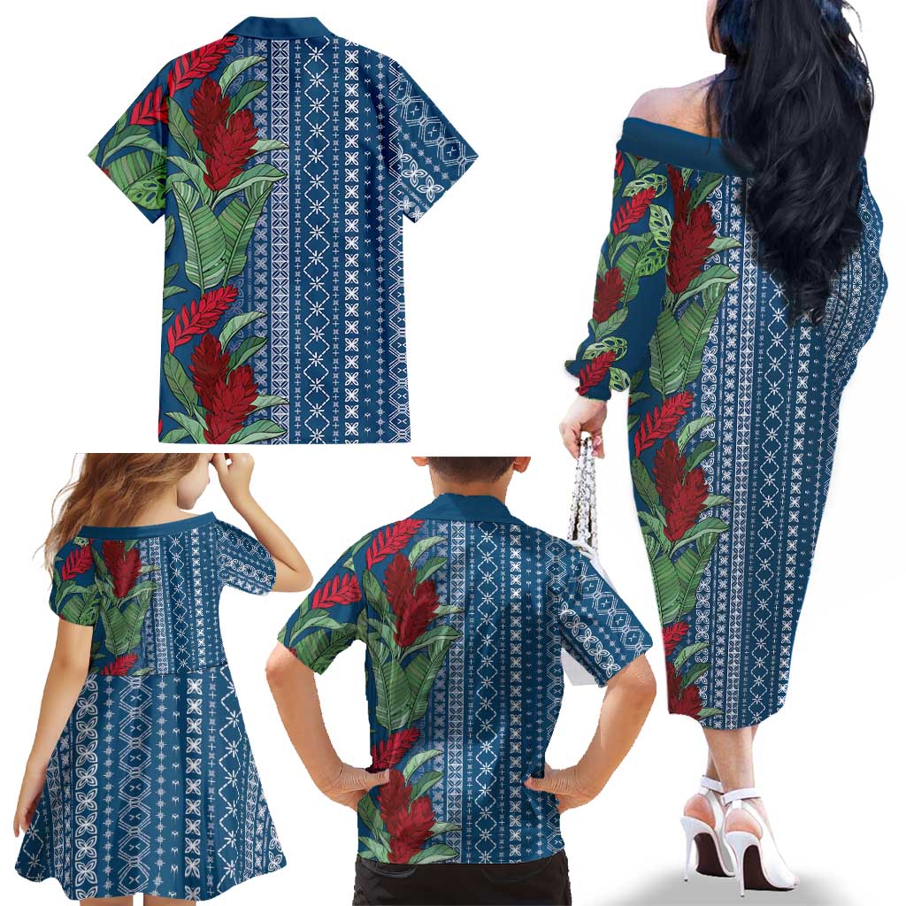 Women's Day Samoa Malu Tattoo Inspired Mix Teuila Family Matching Off The Shoulder Long Sleeve Dress and Hawaiian Shirt Royal Blue LT7 - Polynesian Pride