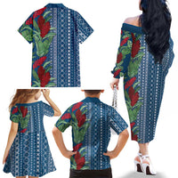 Women's Day Samoa Malu Tattoo Inspired Mix Teuila Family Matching Off The Shoulder Long Sleeve Dress and Hawaiian Shirt Royal Blue LT7 - Polynesian Pride
