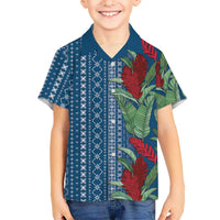 Women's Day Samoa Malu Tattoo Inspired Mix Teuila Family Matching Off The Shoulder Long Sleeve Dress and Hawaiian Shirt Royal Blue LT7 Son's Shirt Royal Blue - Polynesian Pride