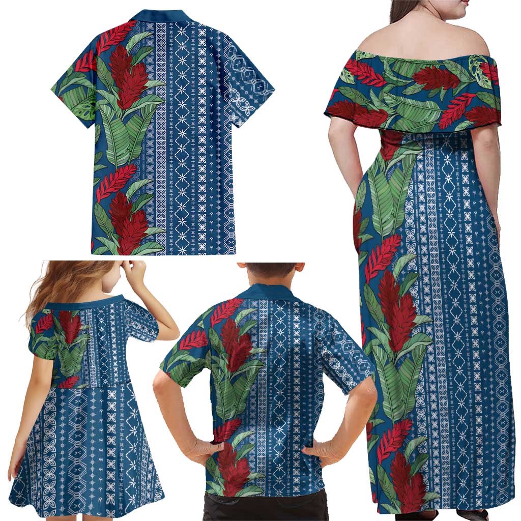 Women's Day Samoa Malu Tattoo Inspired Mix Teuila Family Matching Off Shoulder Maxi Dress and Hawaiian Shirt Royal Blue LT7 - Polynesian Pride