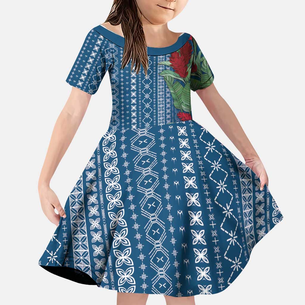 Women's Day Samoa Malu Tattoo Inspired Mix Teuila Family Matching Off Shoulder Short Dress and Hawaiian Shirt Royal Blue LT7 Daughter's Dress Royal Blue - Polynesian Pride