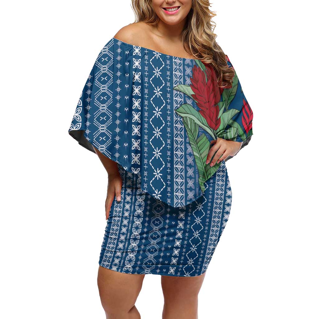 Women's Day Samoa Malu Tattoo Inspired Mix Teuila Family Matching Off Shoulder Short Dress and Hawaiian Shirt Royal Blue LT7 Mom's Dress Royal Blue - Polynesian Pride