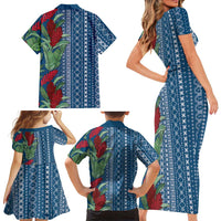 Women's Day Samoa Malu Tattoo Inspired Mix Teuila Family Matching Short Sleeve Bodycon Dress and Hawaiian Shirt Royal Blue LT7 - Polynesian Pride