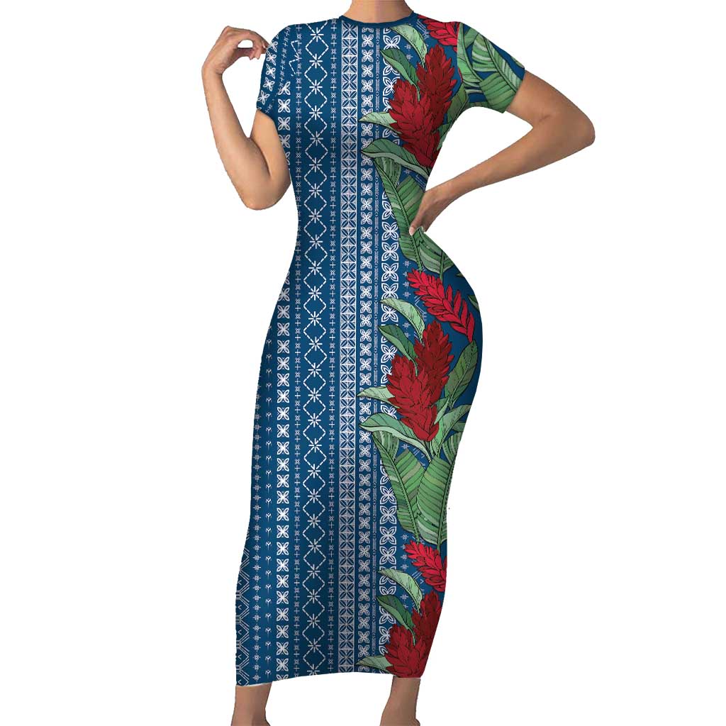 Women's Day Samoa Malu Tattoo Inspired Mix Teuila Family Matching Short Sleeve Bodycon Dress and Hawaiian Shirt Royal Blue LT7 Mom's Dress Royal Blue - Polynesian Pride