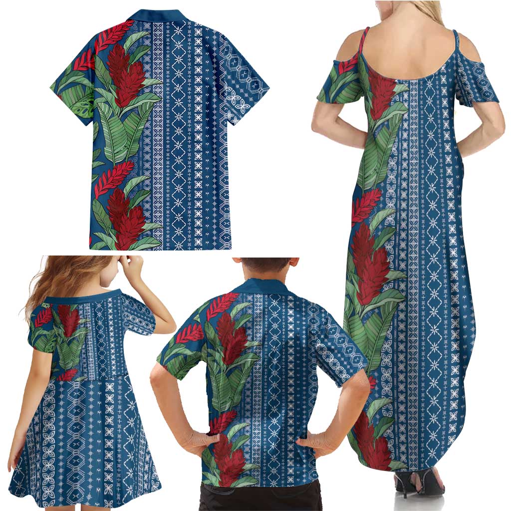 Women's Day Samoa Malu Tattoo Inspired Mix Teuila Family Matching Summer Maxi Dress and Hawaiian Shirt Royal Blue LT7 - Polynesian Pride