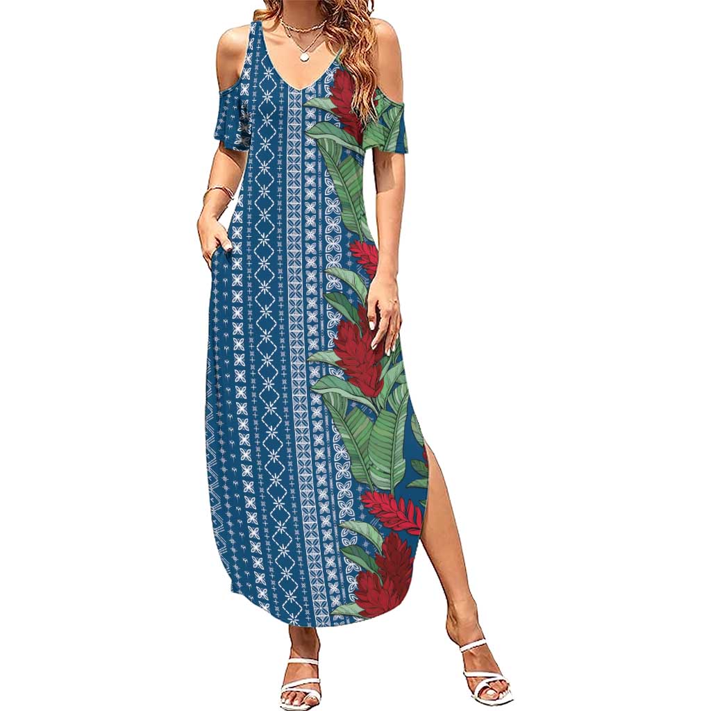 Women's Day Samoa Malu Tattoo Inspired Mix Teuila Family Matching Summer Maxi Dress and Hawaiian Shirt Royal Blue LT7 Mom's Dress Royal Blue - Polynesian Pride