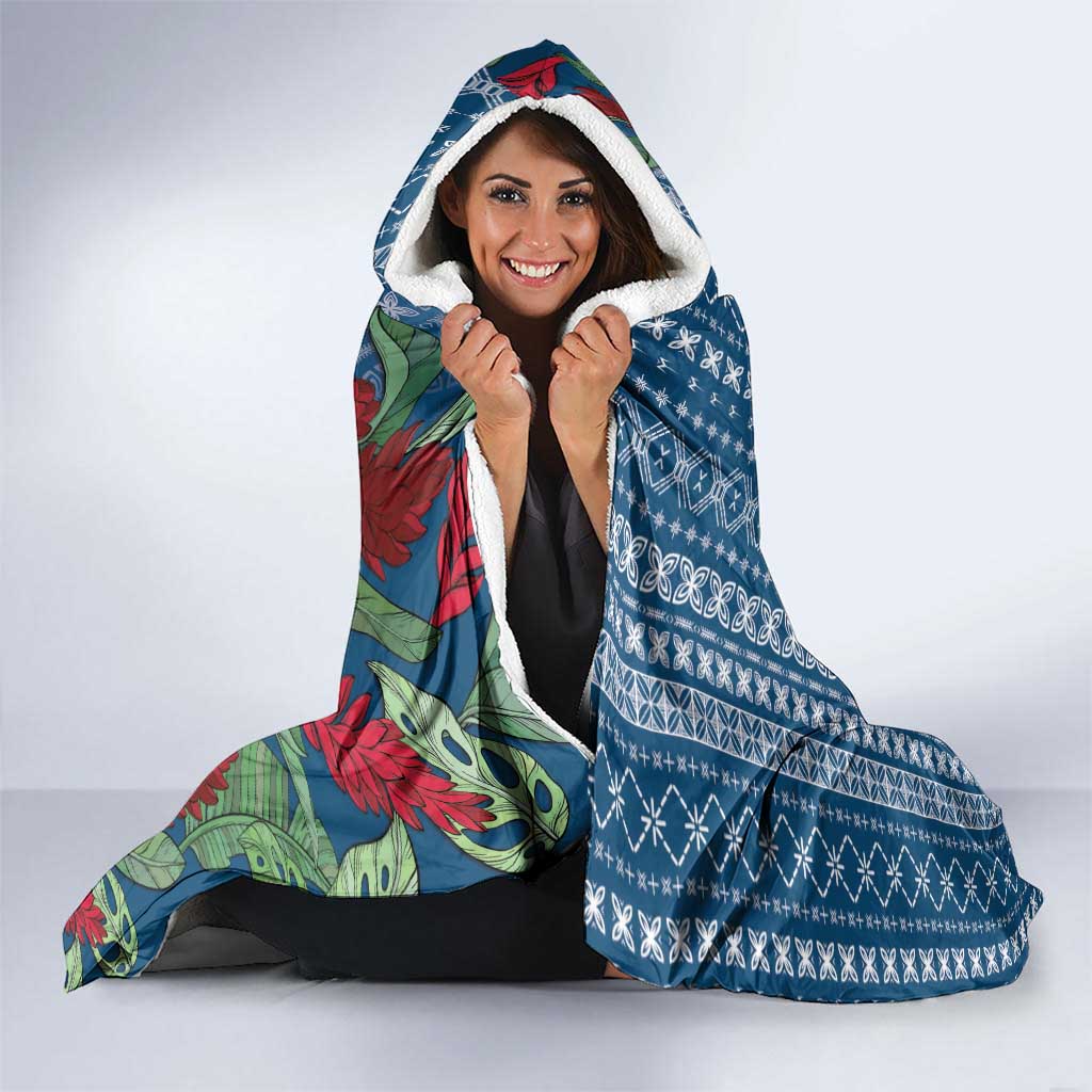 Women's Day Samoa Malu Tattoo Inspired Mix Teuila Hooded Blanket Royal Blue