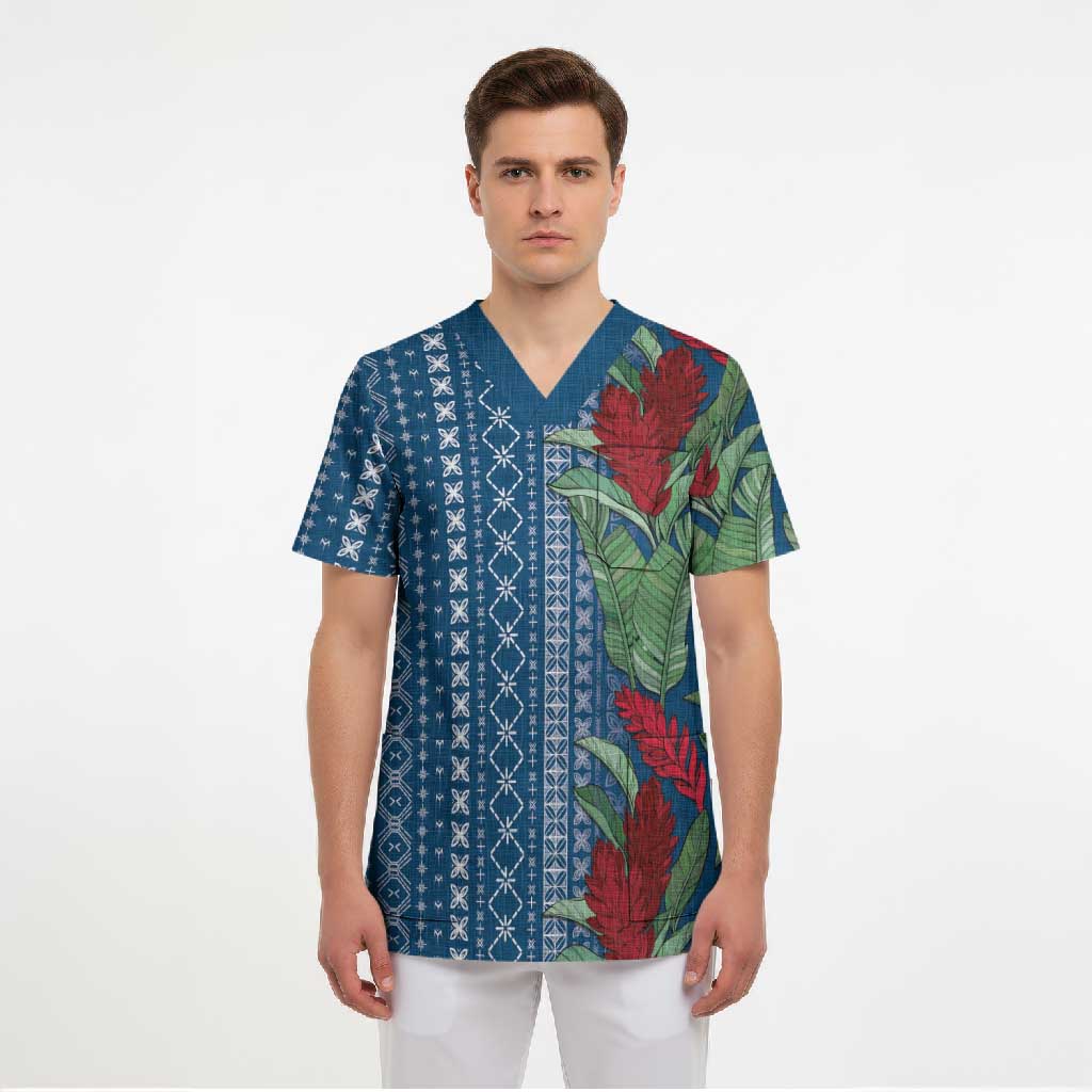 Women's Day Samoa Malu Tattoo Inspired Mix Teuila Scrub Top Royal Blue