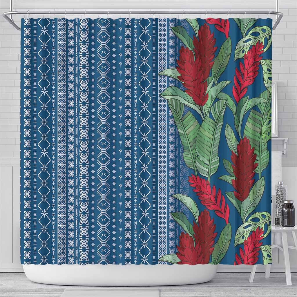Women's Day Samoa Malu Tattoo Inspired Mix Teuila Shower Curtain Royal Blue