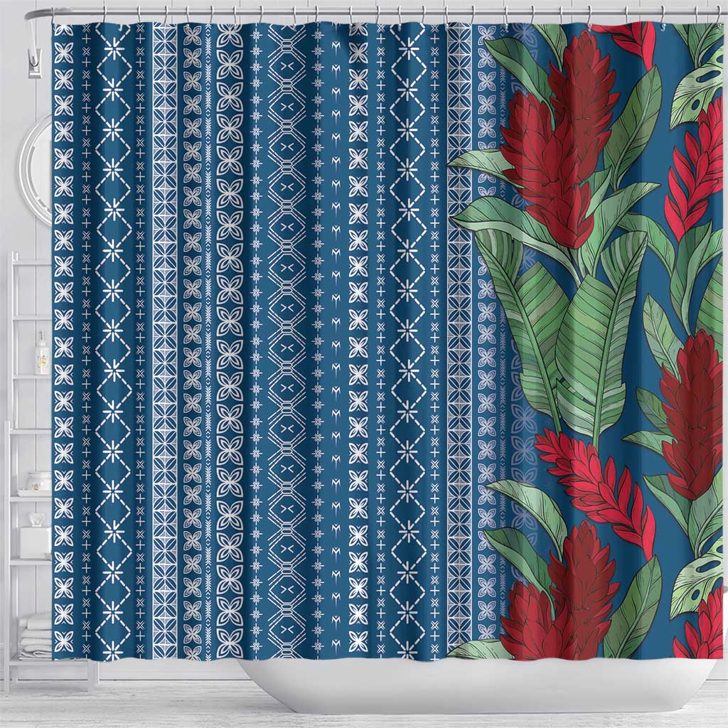 Women's Day Samoa Malu Tattoo Inspired Mix Teuila Shower Curtain Royal Blue