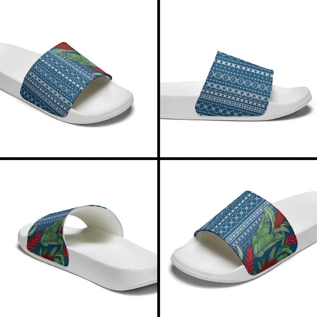 Women's Day Samoa Malu Tattoo Inspired Mix Teuila Slide Sandals Royal Blue