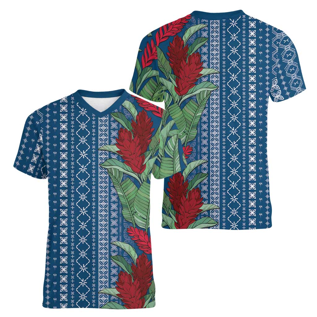 Women's Day Samoa Malu Tattoo Inspired Mix Teuila Women V-Neck T-Shirt Royal Blue