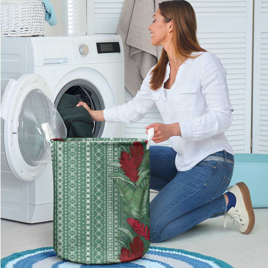 Women's Day Samoa Malu Tattoo Inspired Mix Teuila Laundry Basket Sage Green