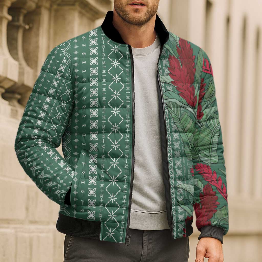 Women's Day Samoa Malu Tattoo Inspired Mix Teuila Bomber Puffer Jacket Sage Green