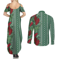 Women's Day Samoa Malu Tattoo Inspired Mix Teuila Couples Matching Summer Maxi Dress and Long Sleeve Button Shirt Sage Green