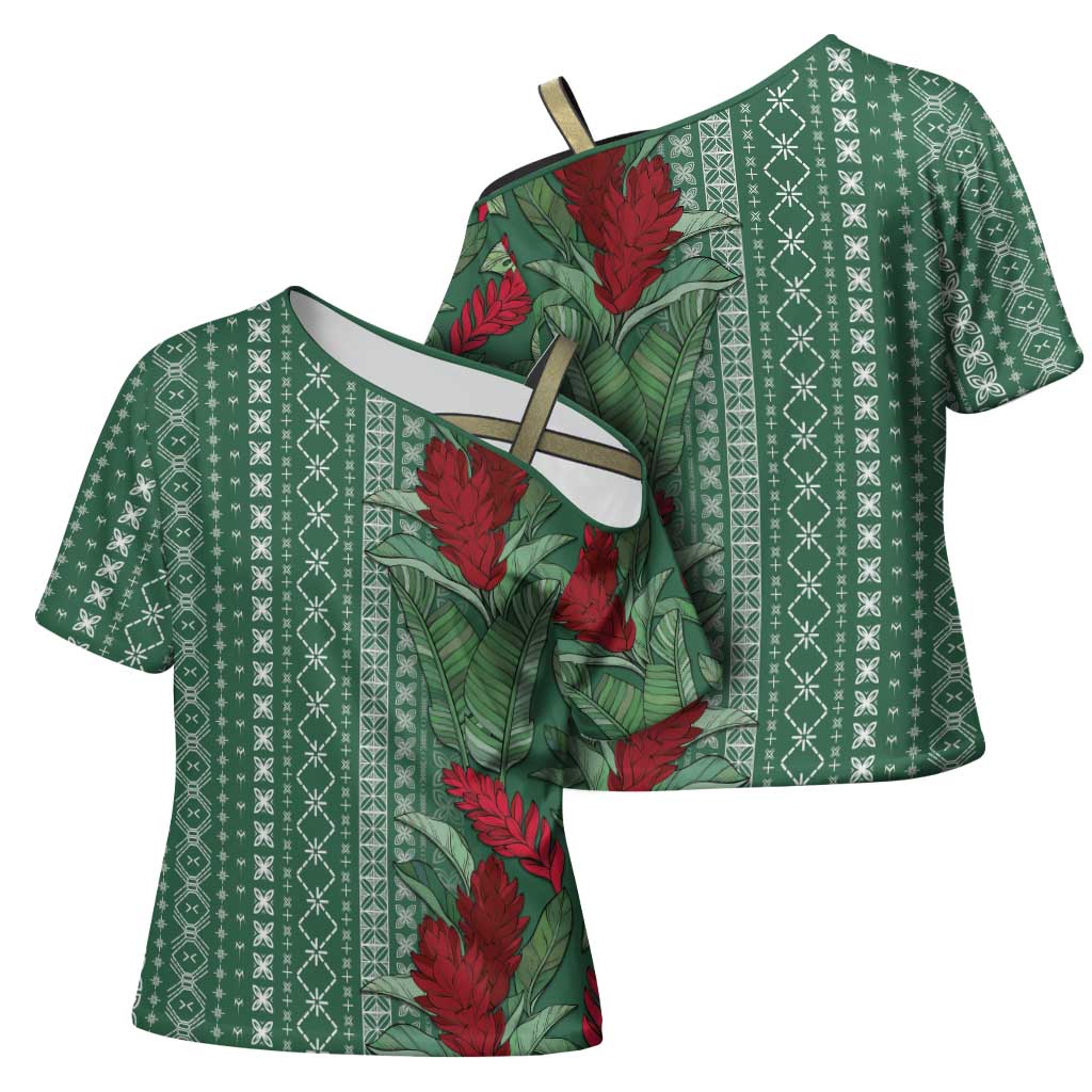 Women's Day Samoa Malu Tattoo Inspired Mix Teuila Cross Shoulder Shirt Sage Green