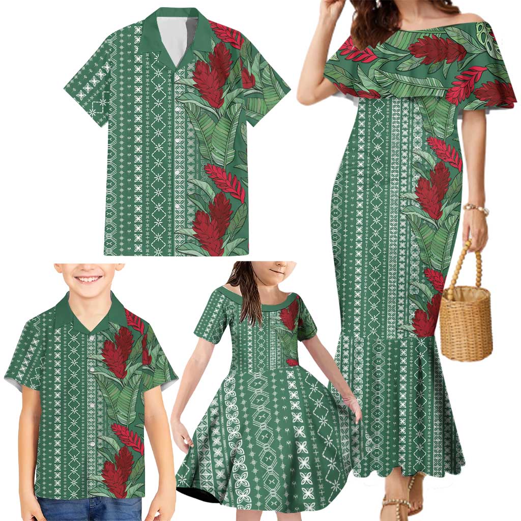 Women's Day Samoa Malu Tattoo Inspired Mix Teuila Family Matching Mermaid Dress and Hawaiian Shirt Sage Green LT7 - Polynesian Pride