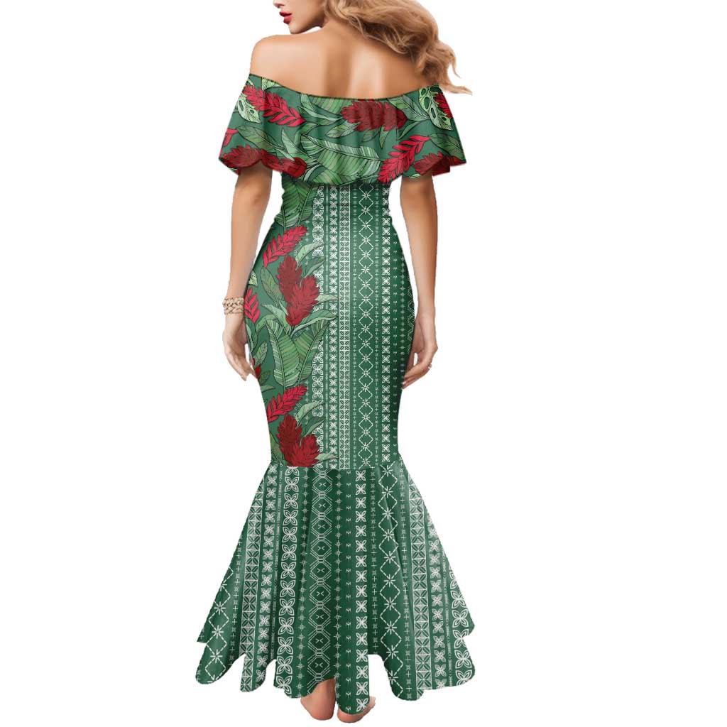 Women's Day Samoa Malu Tattoo Inspired Mix Teuila Family Matching Mermaid Dress and Hawaiian Shirt Sage Green LT7 - Polynesian Pride