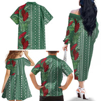 Women's Day Samoa Malu Tattoo Inspired Mix Teuila Family Matching Off The Shoulder Long Sleeve Dress and Hawaiian Shirt Sage Green LT7 - Polynesian Pride