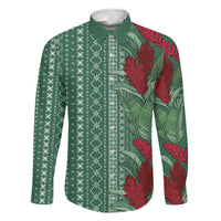 Women's Day Samoa Malu Tattoo Inspired Mix Teuila Family Matching Off The Shoulder Long Sleeve Dress and Hawaiian Shirt Sage Green LT7 Dad's Shirt - Long Sleeve Sage Green - Polynesian Pride