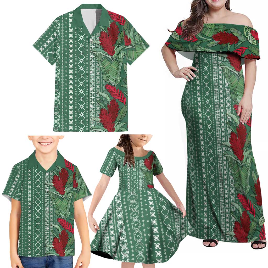 Women's Day Samoa Malu Tattoo Inspired Mix Teuila Family Matching Off Shoulder Maxi Dress and Hawaiian Shirt Sage Green LT7 - Polynesian Pride