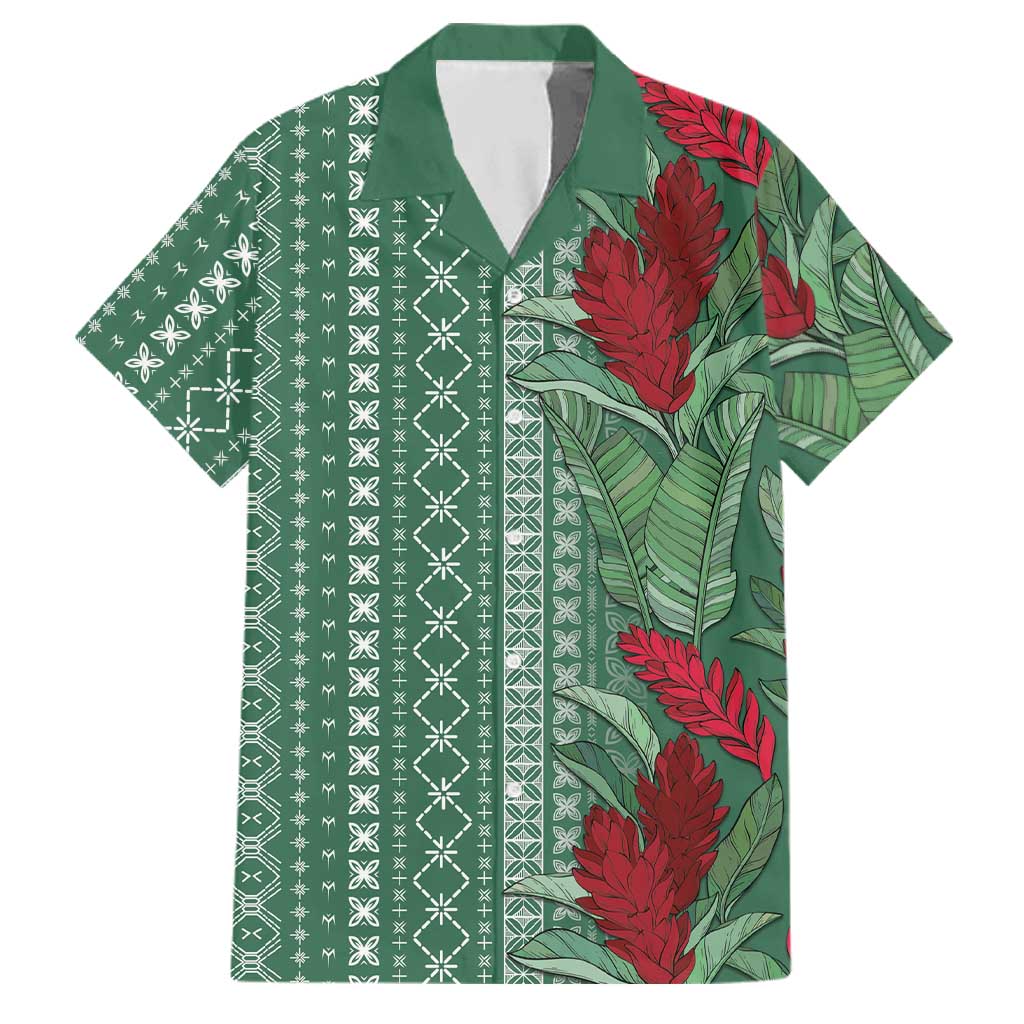 Women's Day Samoa Malu Tattoo Inspired Mix Teuila Family Matching Off Shoulder Maxi Dress and Hawaiian Shirt Sage Green LT7 Dad's Shirt - Short Sleeve Sage Green - Polynesian Pride