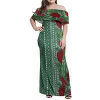 Women's Day Samoa Malu Tattoo Inspired Mix Teuila Family Matching Off Shoulder Maxi Dress and Hawaiian Shirt Sage Green LT7 Mom's Dress Sage Green - Polynesian Pride